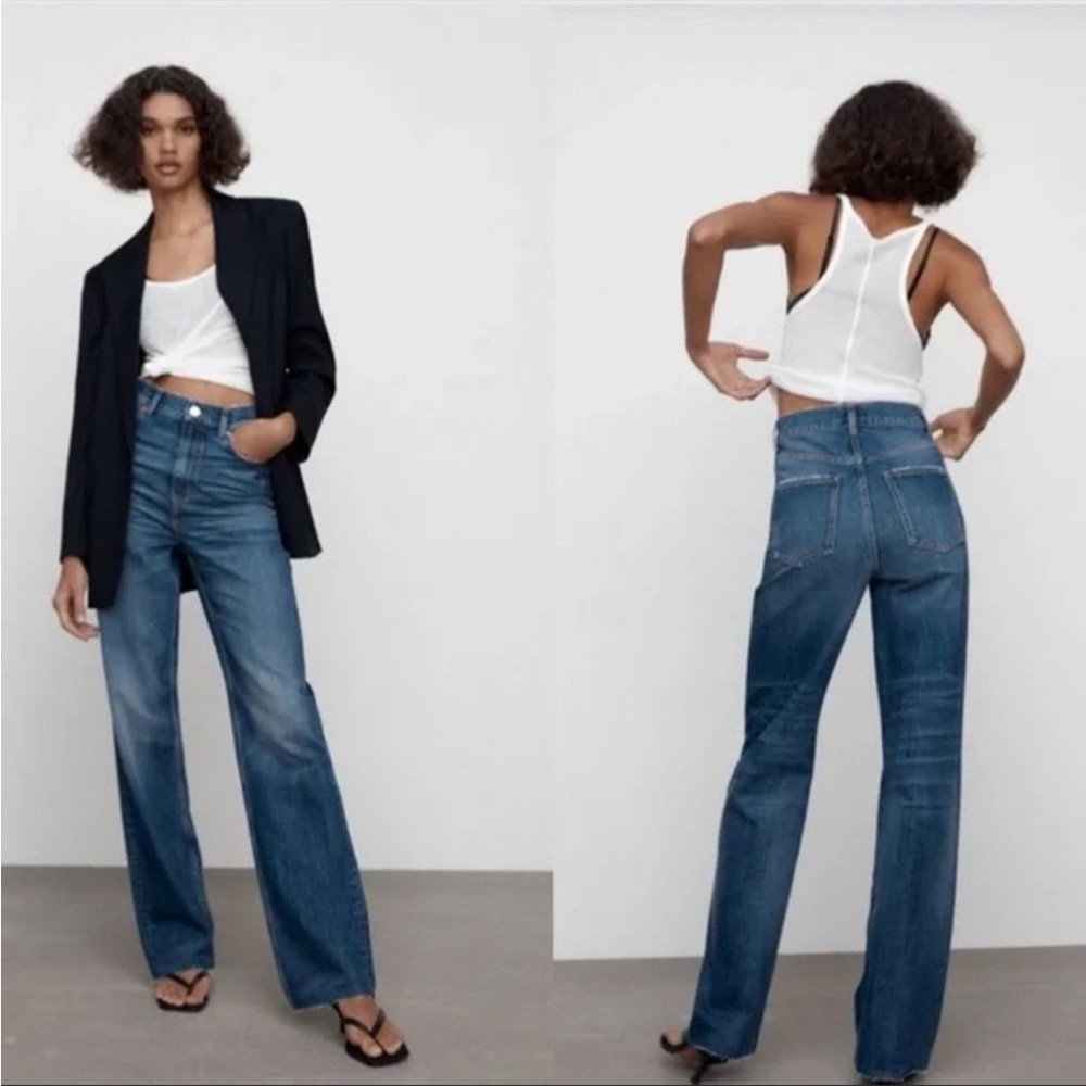 NWOT ZARA MID RISE STRAIGHT LEG MEDIUM WASH JEANS SIZE 10